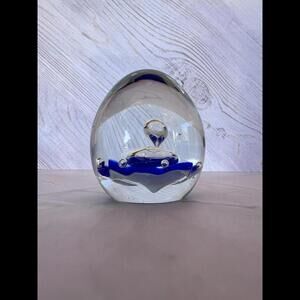 Glass Paperweight with Blue Accent